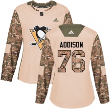 Women's Adidas Pittsburgh Penguins #76 Calen Addison Authentic Camo Veterans Day Practice NHL Jersey