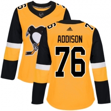 Women's Adidas Pittsburgh Penguins #76 Calen Addison Authentic Gold Alternate NHL Jersey