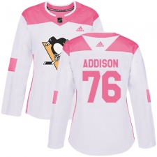 Women's Adidas Pittsburgh Penguins #76 Calen Addison Authentic White  Pink Fashion NHL Jersey