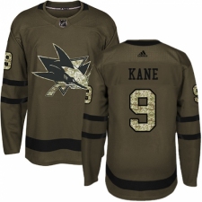 Youth Adidas San Jose Sharks #9 Evander Kane Authentic Green Salute to Service NHL Jersey