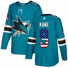 Youth Adidas San Jose Sharks #9 Evander Kane Authentic Teal Green USA Flag Fashion NHL Jersey