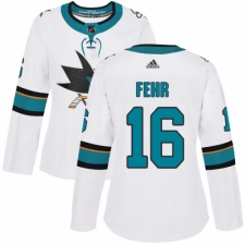 Women's Adidas San Jose Sharks #16 Eric Fehr Authentic White Away NHL Jersey