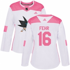 Women's Adidas San Jose Sharks #16 Eric Fehr Authentic White Pink Fashion NHL Jersey