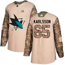 Men's Adidas San Jose Sharks #65 Erik Karlsson Authentic Camo Veterans Day Practice NHL Jersey
