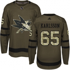 Youth Adidas San Jose Sharks #65 Erik Karlsson Authentic Green Salute to Service NHL Jersey