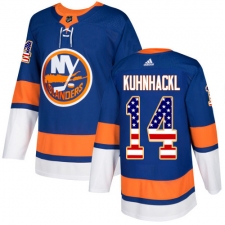 Men's Adidas New York Islanders #14 Tom Kuhnhackl Authentic Royal Blue USA Flag Fashion NHL Jersey