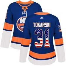 Women's Adidas New York Islanders #31 Dustin Tokarski Authentic Royal Blue USA Flag Fashion NHL Jersey