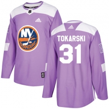 Youth Adidas New York Islanders #31 Dustin Tokarski Authentic Purple Fights Cancer Practice NHL Jersey