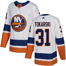 Youth Adidas New York Islanders #31 Dustin Tokarski Authentic White Away NHL Jersey