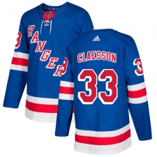 Men's Adidas New York Rangers #33 Fredrik Claesson Premier Royal Blue Home NHL Jersey