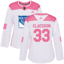 Women's Adidas New York Rangers #33 Fredrik Claesson Authentic White Pink Fashion NHL Jersey