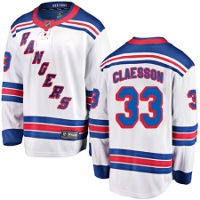 Youth New York Rangers #33 Fredrik Claesson Fanatics Branded White Away Breakaway NHL Jersey