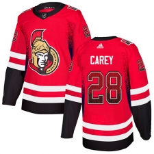 Men's Adidas Ottawa Senators #28 Paul Carey Authentic Red Drift Fashion NHL Jersey