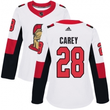 Women's Adidas Ottawa Senators #28 Paul Carey Authentic White Away NHL Jersey