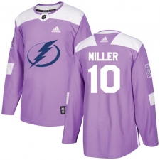 Men's Adidas Tampa Bay Lightning #10 J.T. Miller Authentic Purple Fights Cancer Practice NHL Jersey