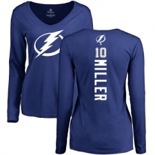 NHL Women's Adidas Tampa Bay Lightning #10 J.T. Miller Royal Blue Backer V-Neck Long-Sleeve T-Shirt