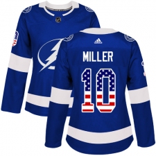 Women's Adidas Tampa Bay Lightning #10 J.T. Miller Authentic Blue USA Flag Fashion NHL Jersey