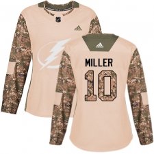 Women's Adidas Tampa Bay Lightning #10 J.T. Miller Authentic Camo Veterans Day Practice NHL Jersey