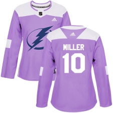 Women's Adidas Tampa Bay Lightning #10 J.T. Miller Authentic Purple Fights Cancer Practice NHL Jersey