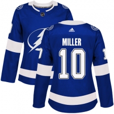 Women's Adidas Tampa Bay Lightning #10 J.T. Miller Authentic Royal Blue Home NHL Jersey