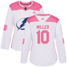 Women's Adidas Tampa Bay Lightning #10 J.T. Miller Authentic White Pink Fashion NHL Jersey
