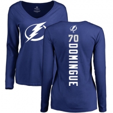 NHL Women's Adidas Tampa Bay Lightning #70 Louis Domingue Royal Blue Backer V-Neck Long-Sleeve T-Shirt