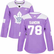 Women's Adidas Toronto Maple Leafs #78 Rasmus Sandin Authentic Purple Fights Cancer Practice NHL Jersey