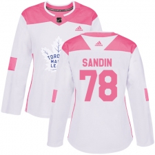 Women's Adidas Toronto Maple Leafs #78 Rasmus Sandin Authentic White Pink Fashion NHL Jersey