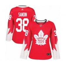 Women's Toronto Maple Leafs #38 Rasmus Sandin Authentic Red Alternate Hockey Jersey