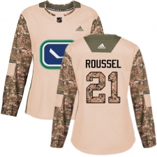Women's Adidas Vancouver Canucks #21 Antoine Roussel Authentic Camo Veterans Day Practice NHL Jersey