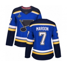 Women's St. Louis Blues #7 Patrick Maroon Authentic Royal Blue Home 2019 Stanley Cup Champions Hockey Jersey