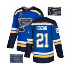 Men's St. Louis Blues #21 Tyler Bozak Authentic Royal Blue Fashion Gold 2019 Stanley Cup Final Bound Hockey Jersey