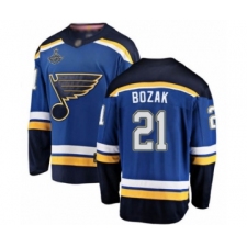 Men's St. Louis Blues #21 Tyler Bozak Fanatics Branded Royal Blue Home Breakaway 2019 Stanley Cup Champions Hockey Jersey