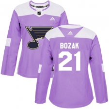 Women's Adidas St. Louis Blues #21 Tyler Bozak Authentic Purple Fights Cancer Practice NHL Jersey