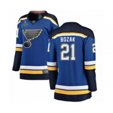 Women's St. Louis Blues #21 Tyler Bozak Fanatics Branded Royal Blue Home Breakaway 2019 Stanley Cup Champions Hockey Jersey