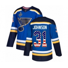 Men's St. Louis Blues #31 Chad Johnson Authentic Blue USA Flag Fashion 2019 Stanley Cup Final Bound Hockey Jersey
