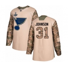Men's St. Louis Blues #31 Chad Johnson Authentic Camo Veterans Day Practice 2019 Stanley Cup Champions Hockey Jersey