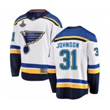 Men's St. Louis Blues #31 Chad Johnson Fanatics Branded White Away Breakaway 2019 Stanley Cup Champions Hockey Jersey