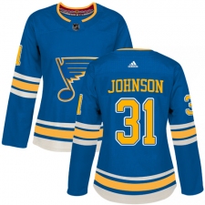 Women's Adidas St. Louis Blues #31 Chad Johnson Authentic Navy Blue Alternate NHL Jersey