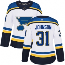 Women's Adidas St. Louis Blues #31 Chad Johnson Authentic White Away NHL Jersey