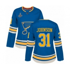 Women's St. Louis Blues #31 Chad Johnson Authentic Navy Blue Alternate 2019 Stanley Cup Champions Hockey Jersey