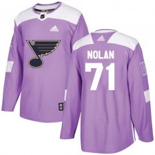 Men's Adidas St. Louis Blues #71 Jordan Nolan Authentic Purple Fights Cancer Practice NHL Jersey