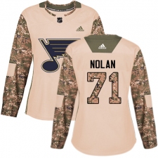 Women's Adidas St. Louis Blues #71 Jordan Nolan Authentic Camo Veterans Day Practice NHL Jersey
