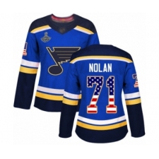 Women's St. Louis Blues #71 Jordan Nolan Authentic Blue USA Flag Fashion 2019 Stanley Cup Champions Hockey Jersey