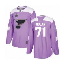 Youth St. Louis Blues #71 Jordan Nolan Authentic Purple Fights Cancer Practice 2019 Stanley Cup Champions Hockey Jersey