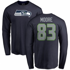 NFL Nike Seattle Seahawks #83 David Moore Navy Blue Name & Number Logo Long Sleeve T-Shirt