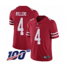 Men's San Francisco 49ers #4 Nick Mullens Red Team Color Vapor Untouchable Limited Player 100th Season Football Jersey