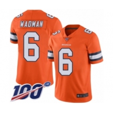 Men's Denver Broncos #6 Colby Wadman Limited Orange Rush Vapor Untouchable 100th Season Football Jersey