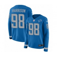 Women's Nike Detroit Lions #98 Damon Harrison Limited Blue Therma Long Sleeve NFL Jersey