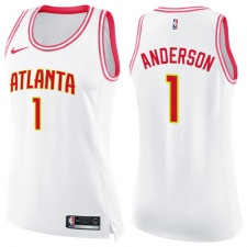 Women's Nike Atlanta Hawks #1 Justin Anderson Swingman White Pink Fashion NBA Jersey